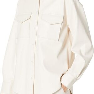 Elegant Ivory Faux Leather Utility Jacket for Women